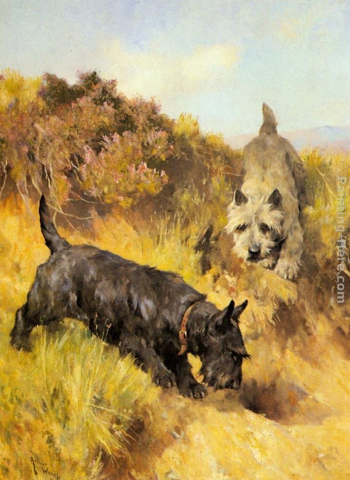 Arthur Wardle Two Scotties in a Landscape